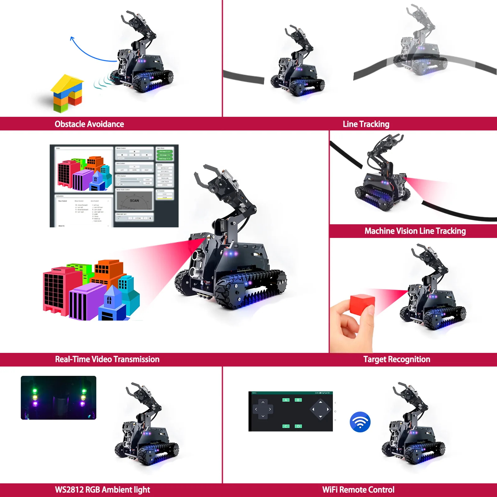 كاميرا STEAM Raspberry Pi Tank WiFi AI Video Tracked Robot