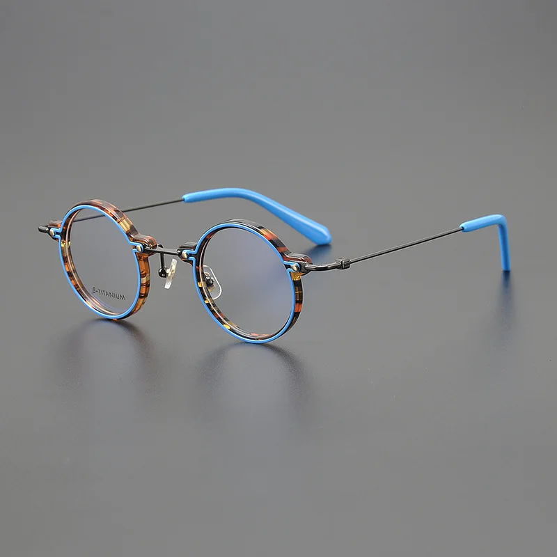 Originality Design Round Acetate Multicolor Eyeglasses Frames Personalized Handmade Extra-light Titanium Glasses for Unisex