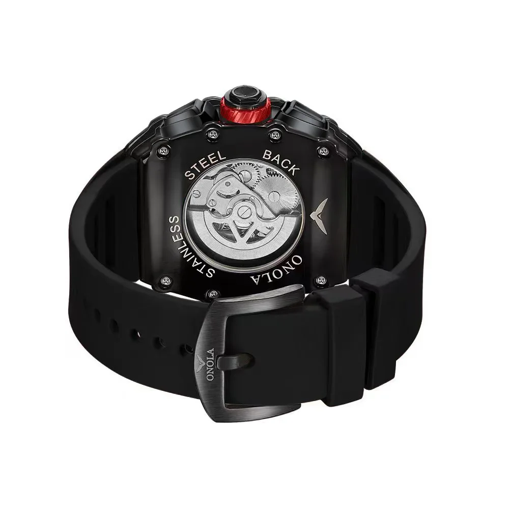 ONOLA 6833 Automatic Movement Mechanical Watch Hollow Design Timer Calendar Waterproof Luminous Watches for Men Reloj Hombre