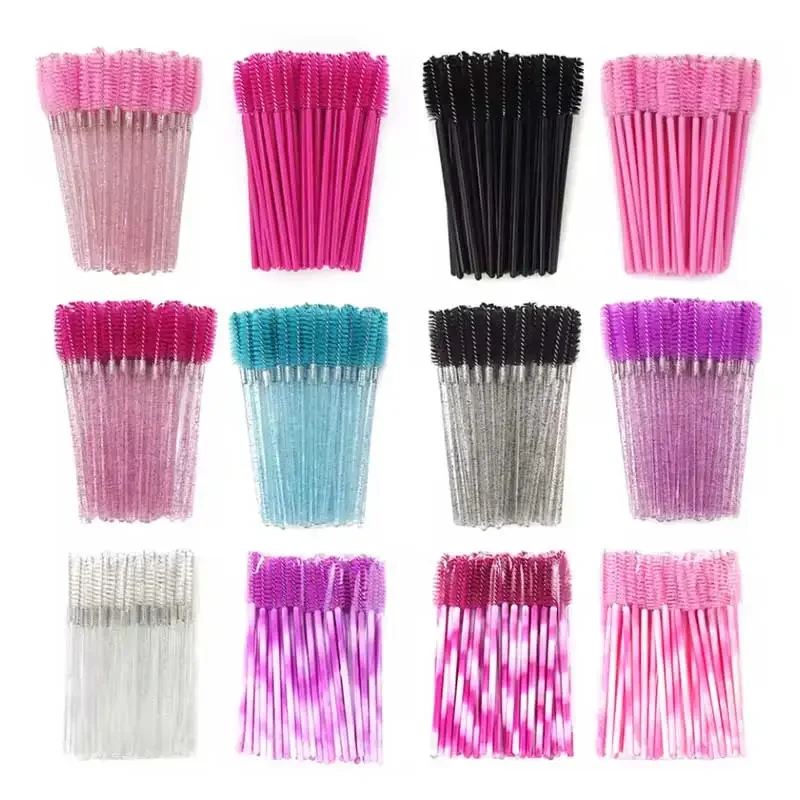 50PCS Salon Eyelash Brushes Disposable - Soft Mascara Wand & Eyebrow Tools, Crystal Handle for Lash Extensions/Hygienic Makeup