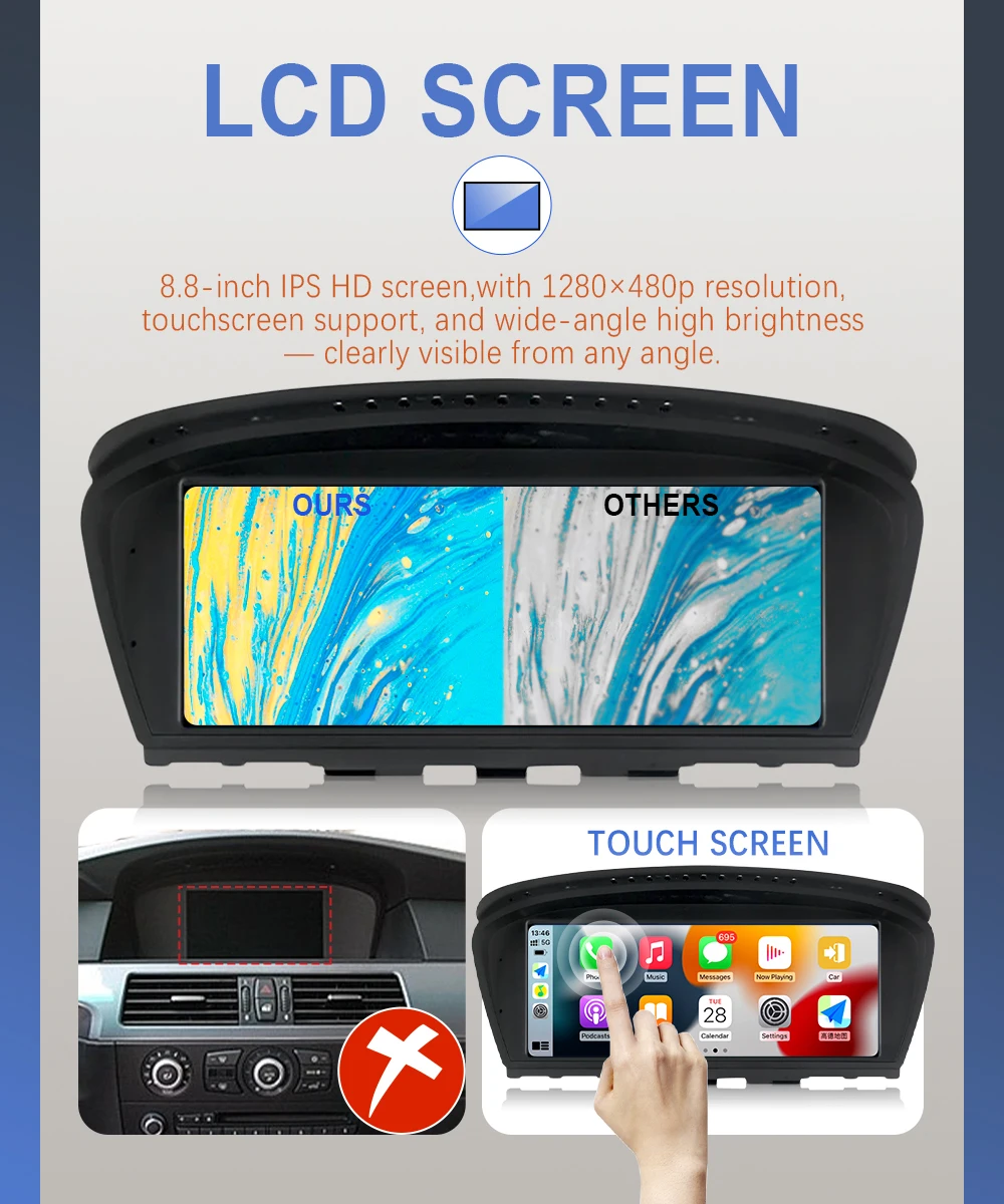 CarPlay Multimedia 8,8' Touchscreen für BMW 3/5er Serie E60 E61 E62 E90 E91 E92 2004-2008 CCC-System Zentralsteuerung Bildschirm DVD-Radio-Player Android Auto Airplay DSP Bluetooth Linux-System – Detail 3
