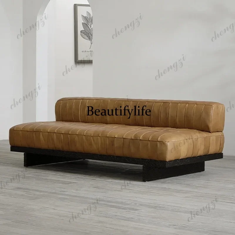 F182 PPP Doppeltes Modernes Braunes Sofa Europäisches Nordisches Holz-Lounge-Wohnzimmer-Sofa Puffs Leder Kleines Luxus-Divano Letto Home Fu