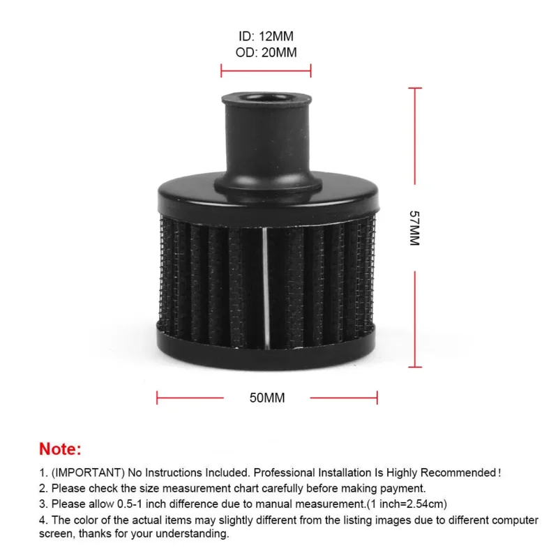 12MM Universal Air Filter Motorcycle Turbo High Flow Racing Cold Intake Filter Mushroom Head Auto Parts