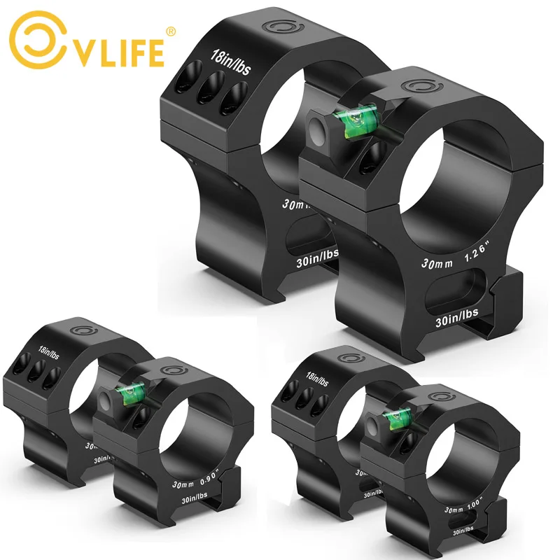 

CVLIFE 30mm Scope Rings 2 Pcs Precision Scope Mount with Level Bubble for Picatinny Rails Hunting Accessory 0.9/1/1.26inch Heigh