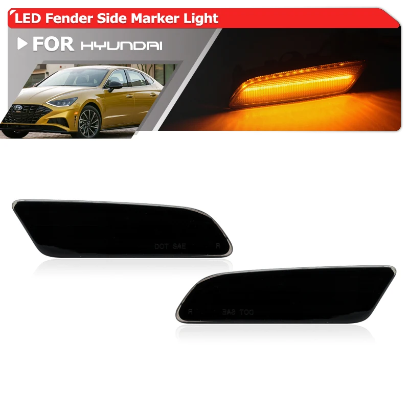 

Smoked For Hyundai Sonata DN8 2020 2021 2022 2023 Front Amber LED Fender Corner Side Marker Lights Turn Signal Lamps