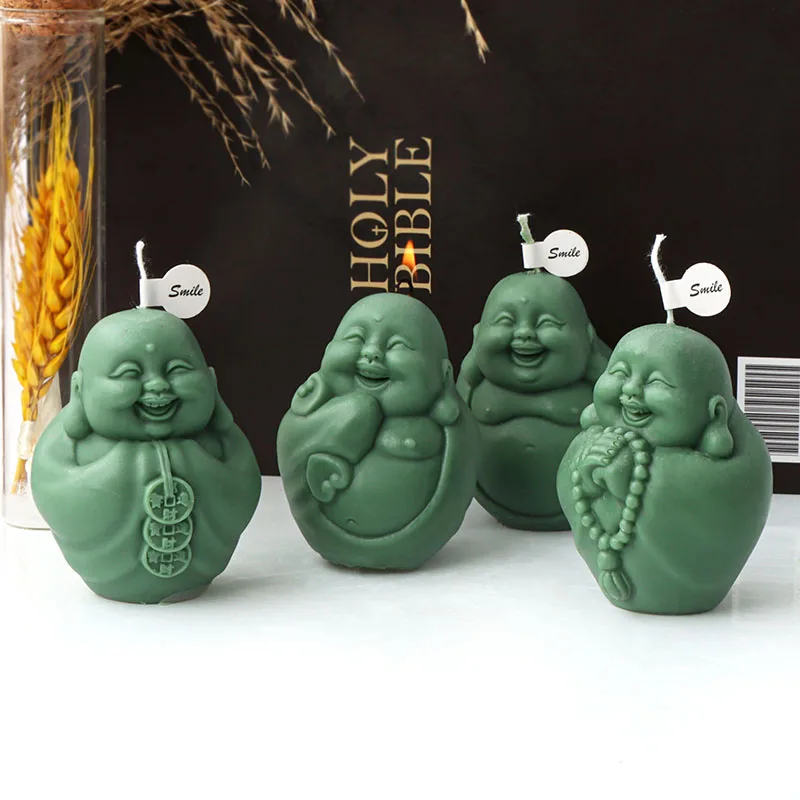 Buddha Maitreya Figure Candle Mold DIY Laughing Buddhist Monk Statue Abstract Candle Making Plaster Resin Mould Craft Decor Gift