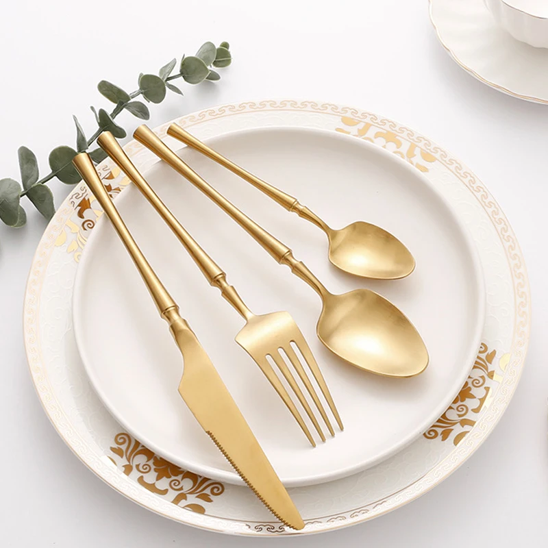 Gold Matte Tableware Cutlery Set Dishwasher Safe 18/10 Stainless Steel Fork Spoon Knife Utensils for Kitchen Appliance Sets