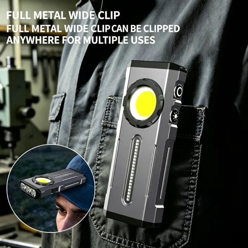 Multifunctional Magnetic COB Work Light Type-C Charging RGB Side Lights Portable Mini Flashlight Hat Clip Lamp Outdoor Camping