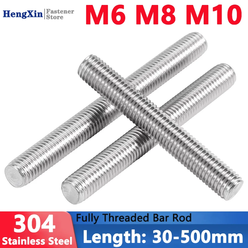 

2-50Pcs M6 M8 M10 Stainless Steel Fully Threaded Bar Full Metric Thread Rods Screw Anchor Headless Bolt Fastener Stud L=30-500mm