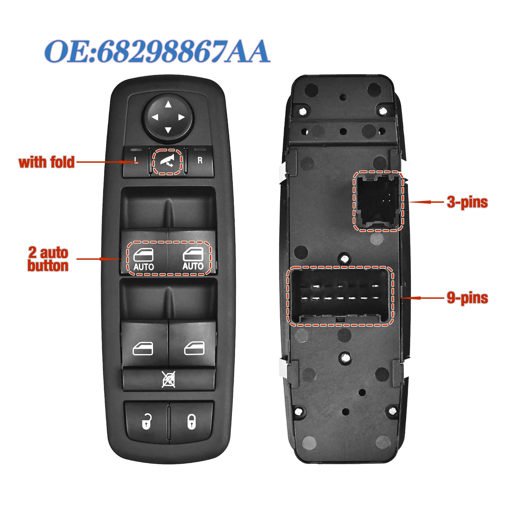 68298867AA 68141890AA For Chrysler Town & Country Dodge Grand Caravan Ram 2012-2017,Master Power Window Glass Lifter Switch view 4