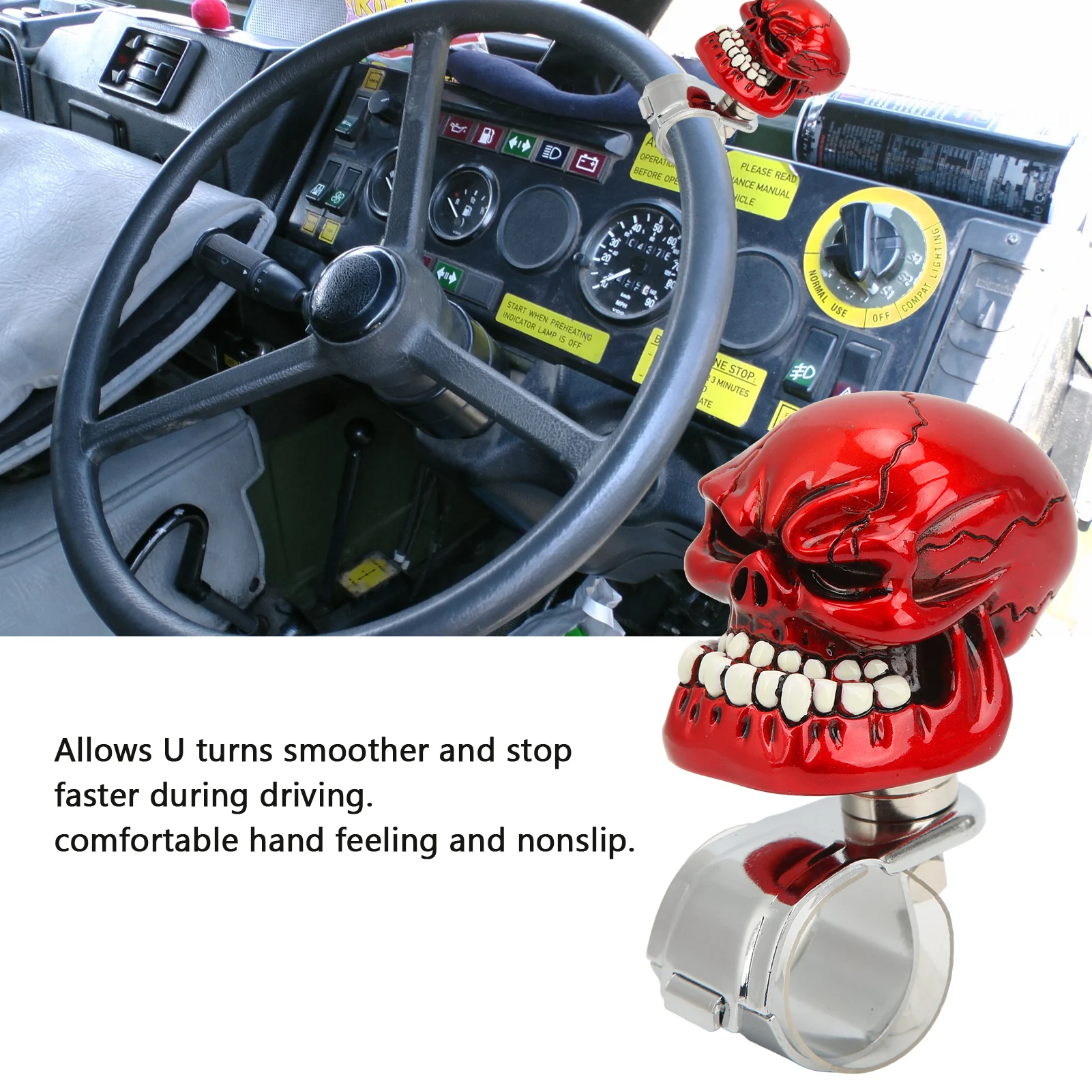 Skull Steering Wheel Knob Spinner Suicide Power Handle for Cars Trucks Tractors Boats Steering Wheel Skull Steering Wheel Knob view 5