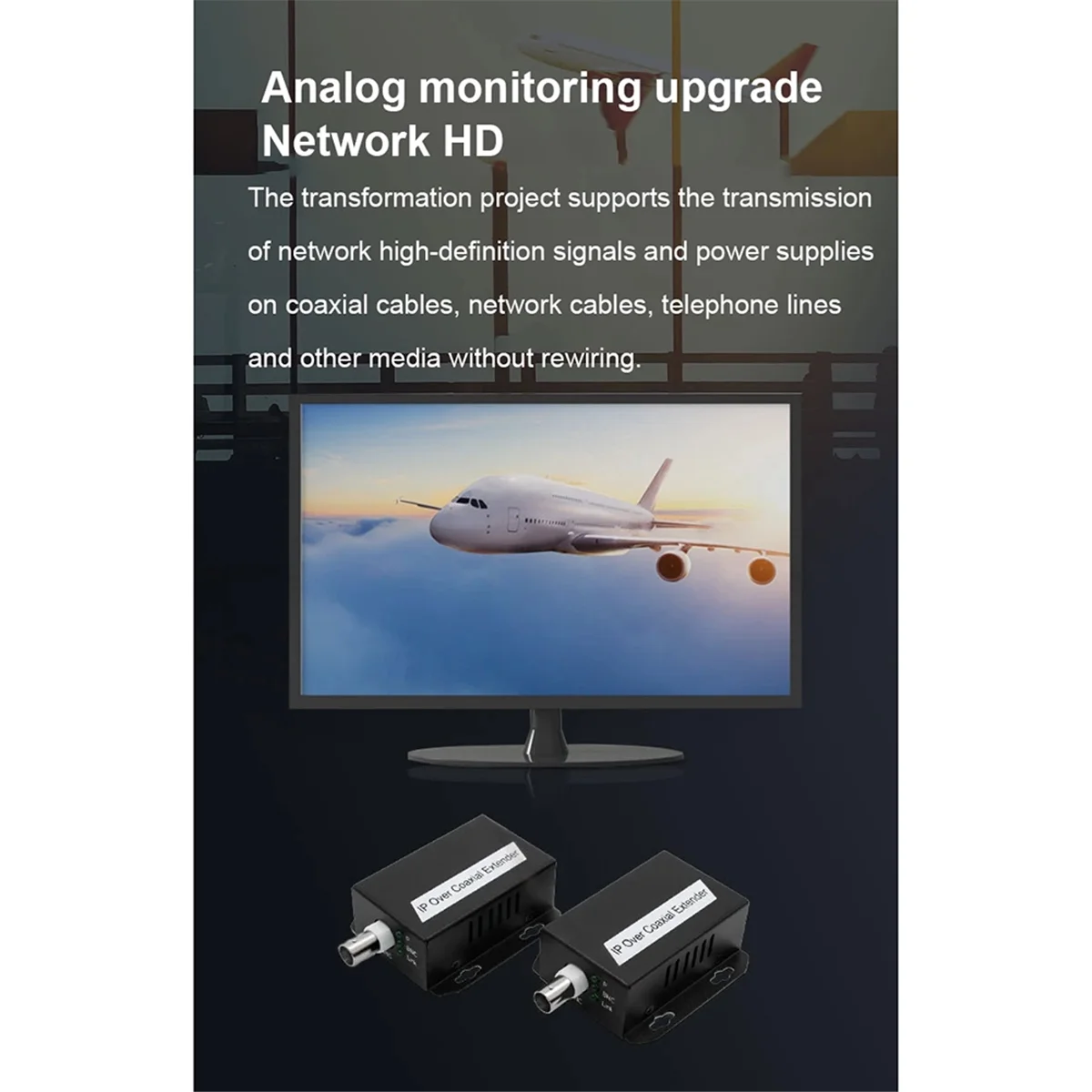 شبكة IP إلى الموسع المحوري لنقل كابل الشبكة إلى محول إيثرنت Coax Line 500M لـ CCTV