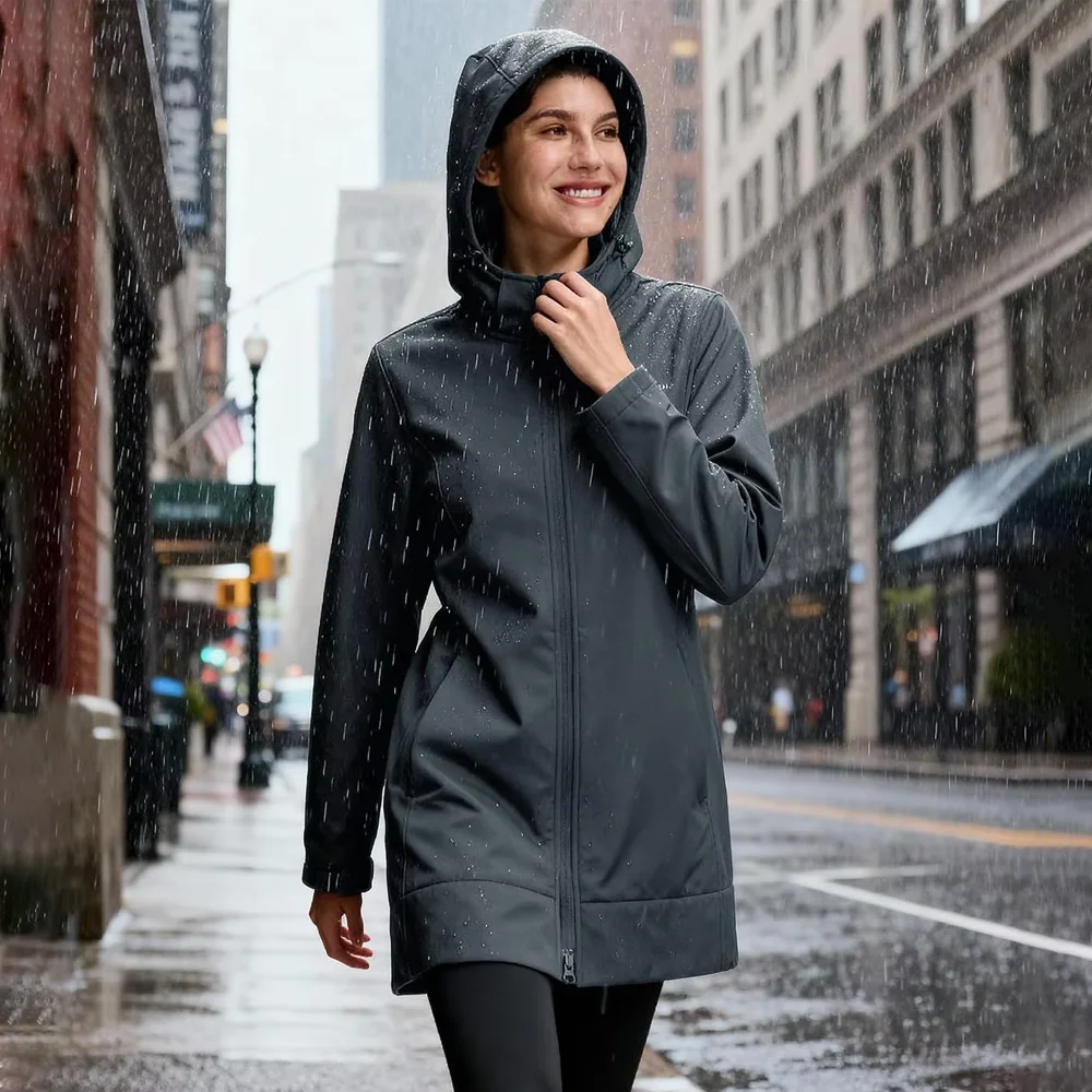 Pioneer Camp Women's Softshell Jacket Fleece Lined 30K Waterproof Windbreaker with Removable Hood Long Rain Coat