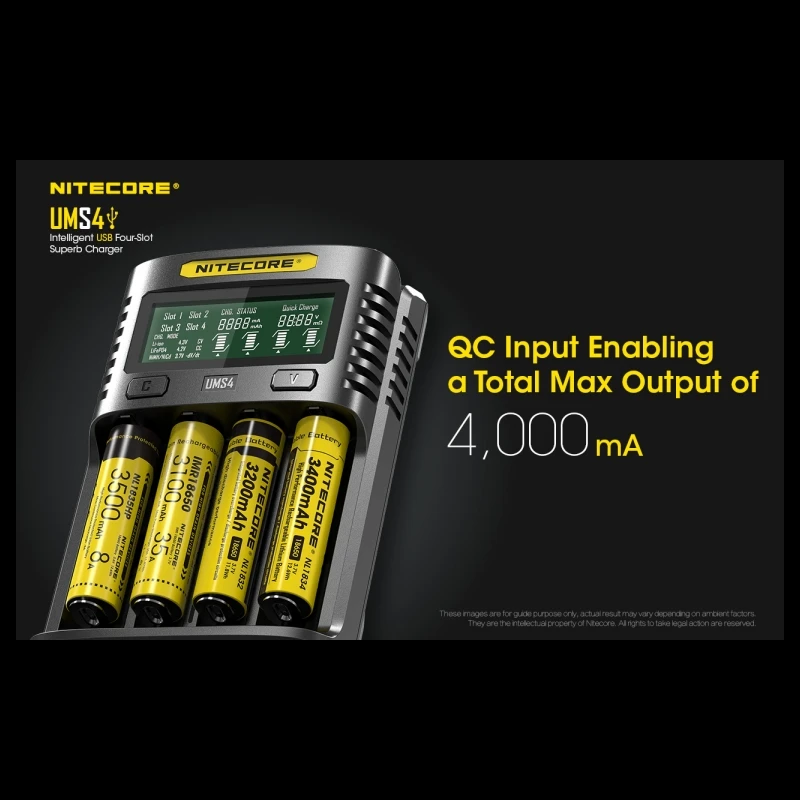 NITECORE UMS4 Intelligent Four - Slot QC Fast Charging 4A Large Current Multi - Compatible USB Charger