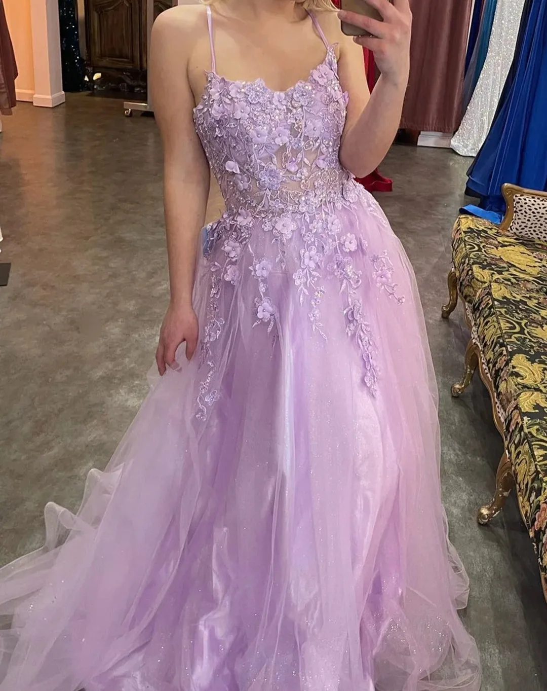 

Sparkly 3D Flower A-line Prom Dresses Tulle Square Collar Appliques Pearls Sequin Ruched Graduation Dress Luxury Long Party Gown