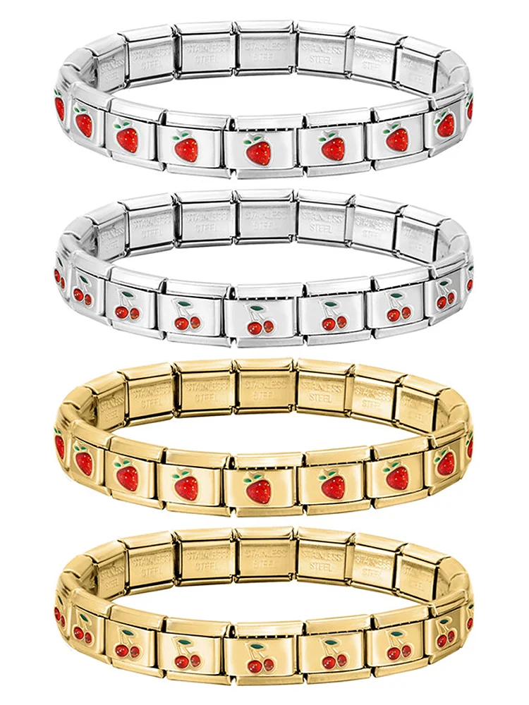 Y2K – Bracelet à maillons à breloques italiennes, cerise, fraise, élastique, en acier inoxydable, pour hommes et femmes, bricolage, fabrication de bijoux, cadeaux