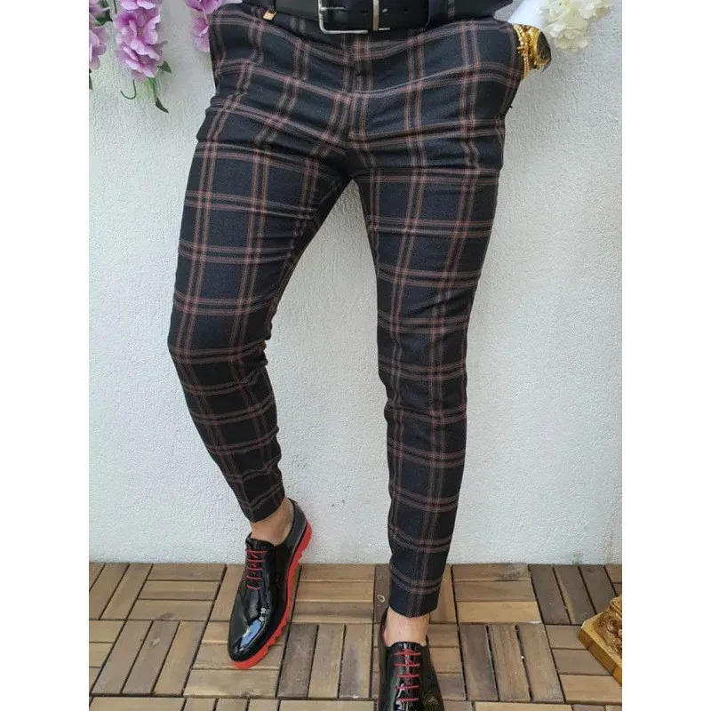 Men's Summer Business Straight Pants Fashion Double Plaid 3D Printed Small Feet Comfortable Casual Trousers