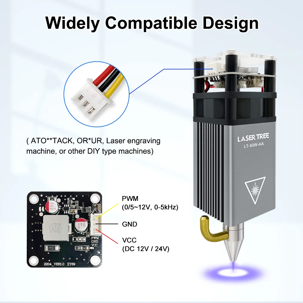 LASER TREE 5W Laser Module with Air Assist 10W High Power TTL Blue Light Laser Head for DIY CNC Laser Engraving Cutting Machine