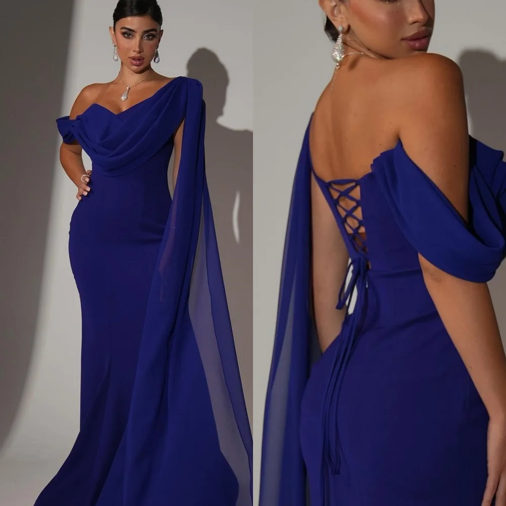 

Customized Sizes Available Chiffon Pleat Trumpet Off-the-shoulder Long Dresses Party Dresses Exquisite High Quality Formal