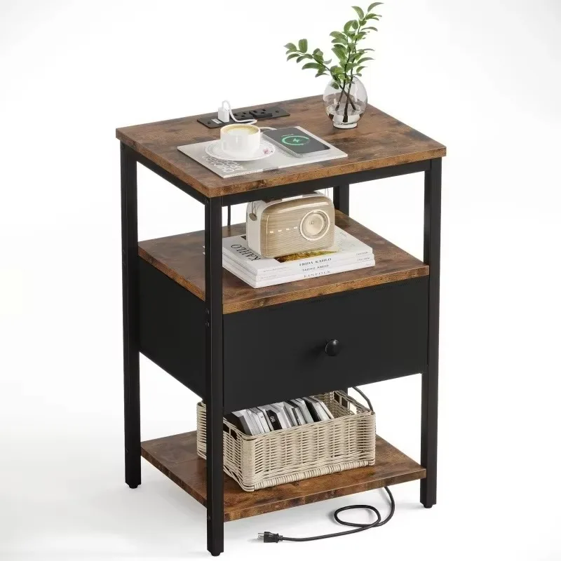 Sofa Side Table With Drawers, Modern Wooden Metal Console Coffee Table for Living Room Home Decor Furniture view 2
