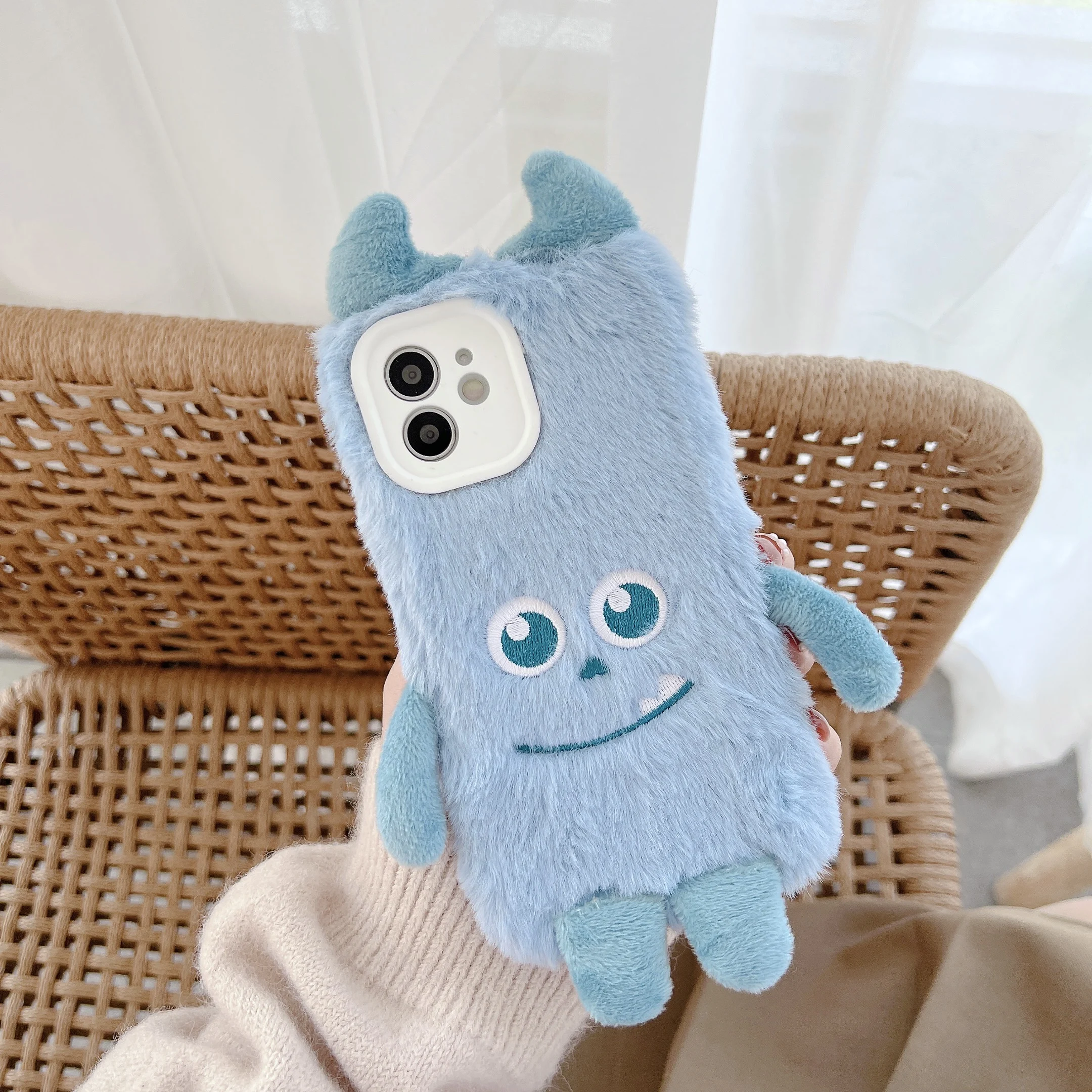 Cute Cartoon Monster Pluffy Plush Fur Soft TPU Case For iPhone 12 13 11 14 Pro Max Cover