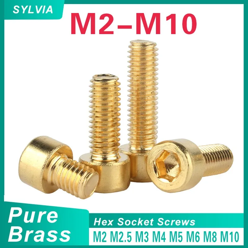 2~50pcs DIN912 Pure Brass Hex Socket Cap Head Screws M2 M2.5 M3 M4 M5 M6 M8 M10 Allen Key Head Screw Bolt