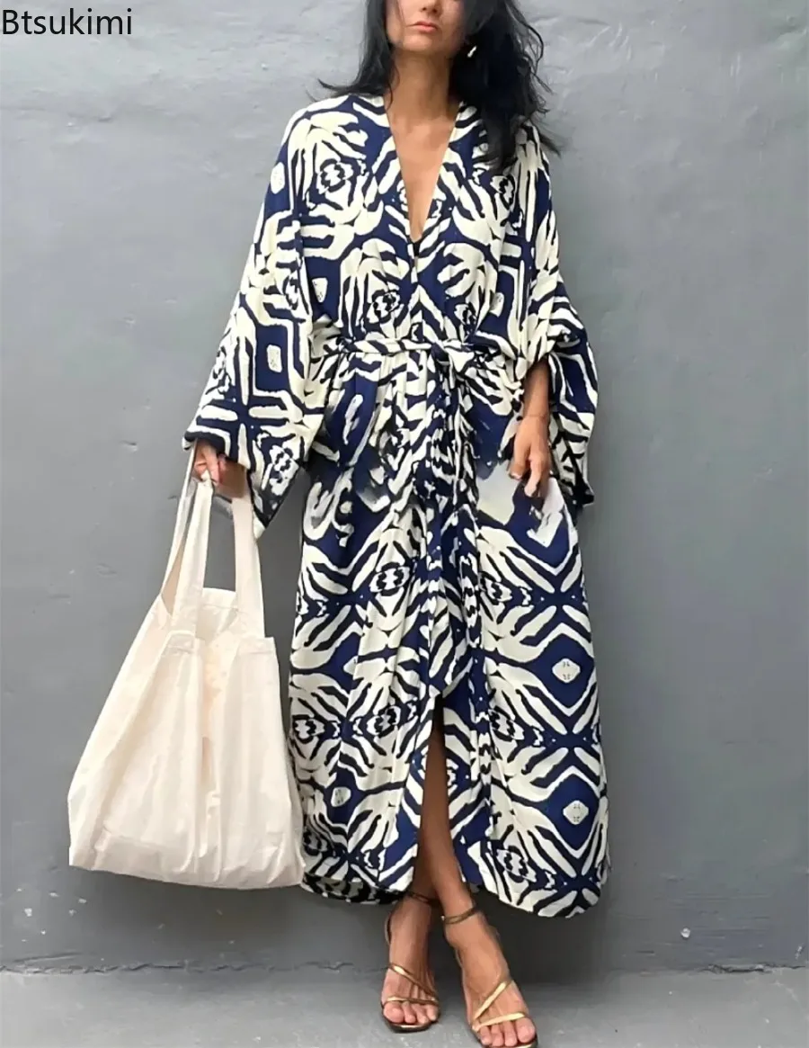 

Летнее пляжное кимоно-накидка 2026: свободный кардиган-саронг макси для женщин, пляжная накидка поверх купальника