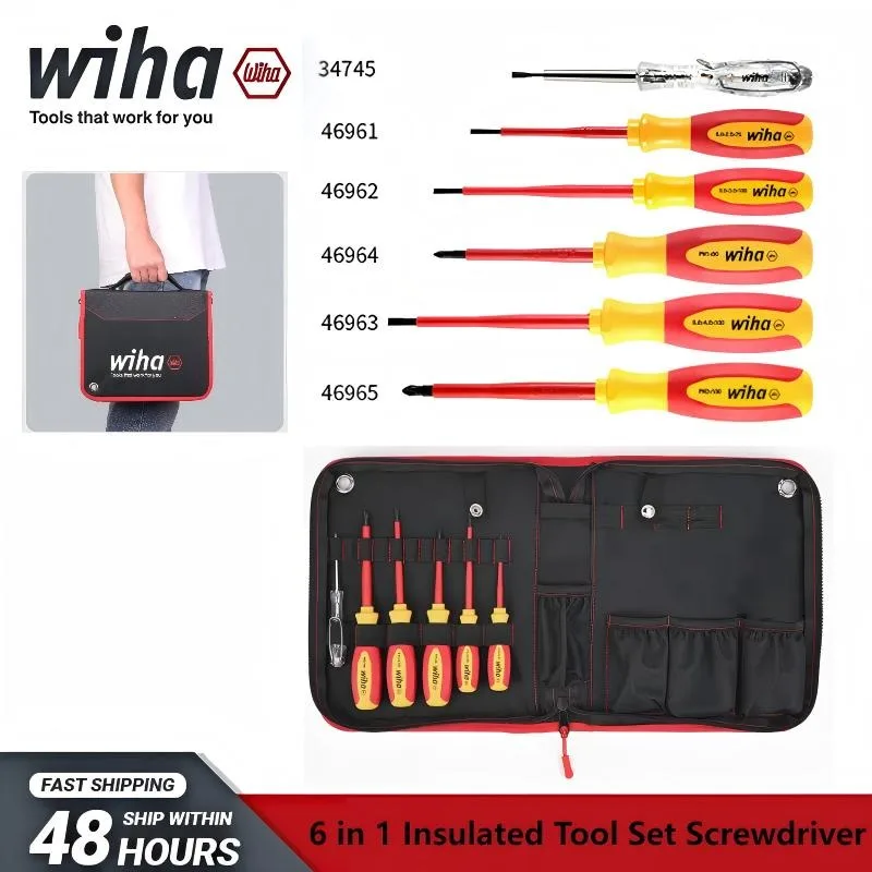 WIHA 6-in-1 Insulation Tool Set Screwdriver with Voltage Test Pen, Ten/One Screwdriver for Electricians 80166C