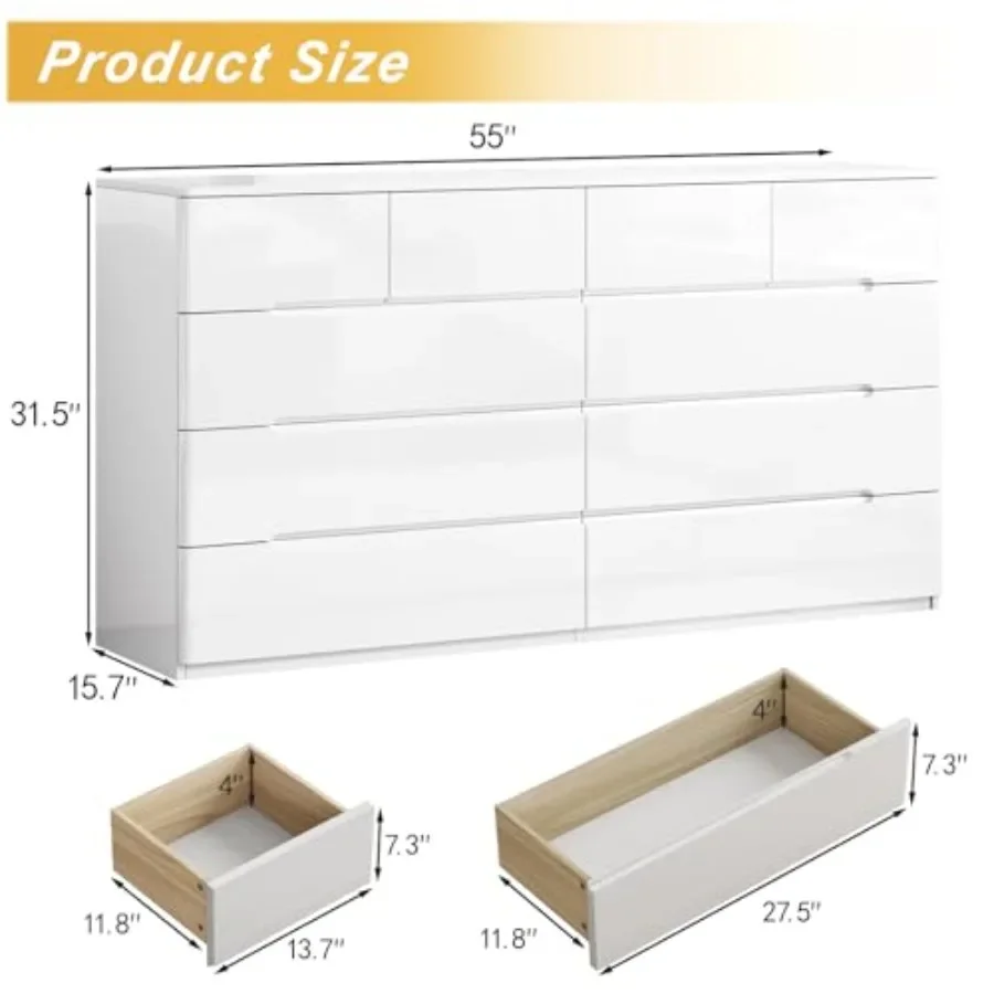 10 Drawer Dresser for Bedroom, 55
