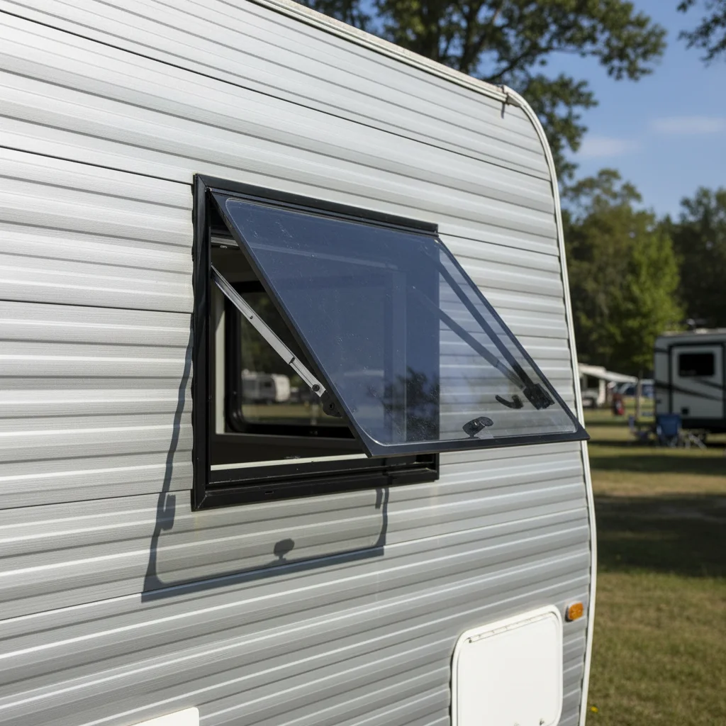Hot-sale Acrylic  Caravan Right Angle External Flat Window with Double Glazing in Blind and Curtain