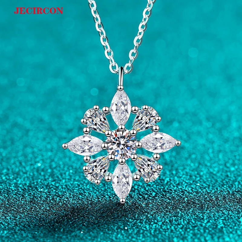 

JECIRCON S925 стерлингового серебра полный муассанит снежинка кулон ожерелье для женщин, сверкающие роскошные ювелирные изделия маркизы и груши