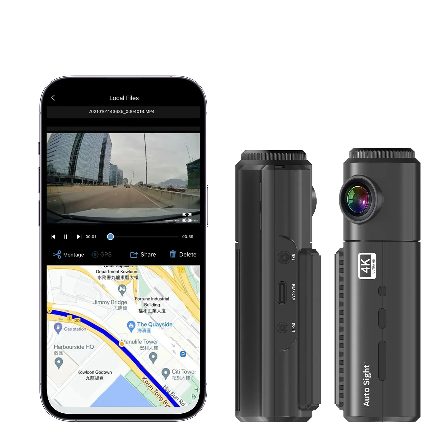 Auto Sight High-End Supports Gps Speed Recording And Track Playback Dashcam Camera Gps Carplay 4K Dashcam With Gps