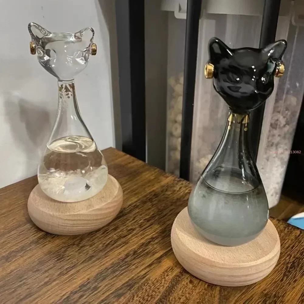 Weather Forecast Bottle Egyptian Cat Storm Bottle With Wood Base Creative Water Club Weather Forecast Glass Bottle Home Decor