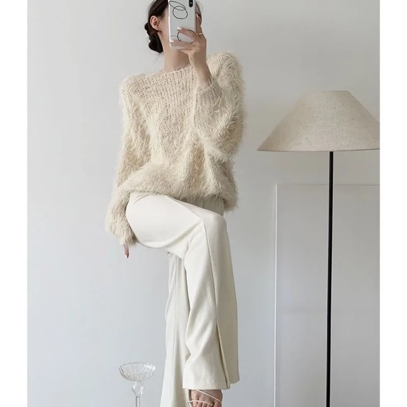 Ezgaga Sweater Women Tassel O Neck Autumn Winter Elegant Loose Solid Fashion Long Sleeve Knitted Pullover Casual Jumper