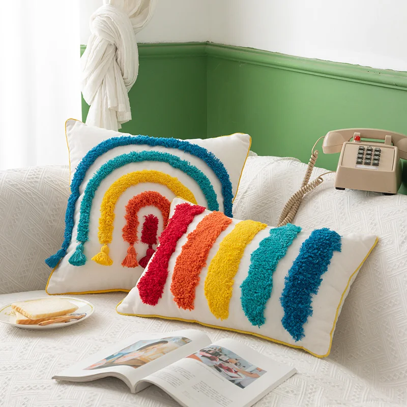 

Soft and Comfortable INS Style Cotton Rainbow Cushion Pillow for Bedroom Bay Window Backrest