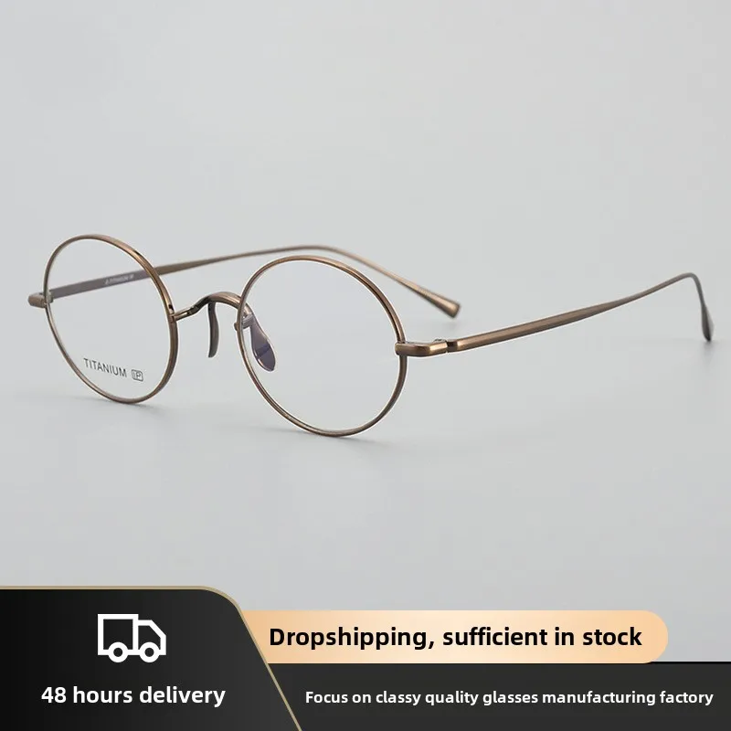 

130 small round frame pure titanium gold saddle ultra light Japanese glasses can be equipped with full frame