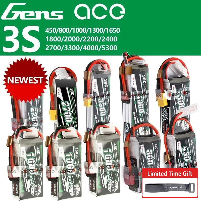 Gens ACE Lipo 3S Lithium Battery 11.1V 800 1000 1300 1800 2200 3300 4000 5300MAH 15C 20C 25C Four Axis  Car Drone Batteries