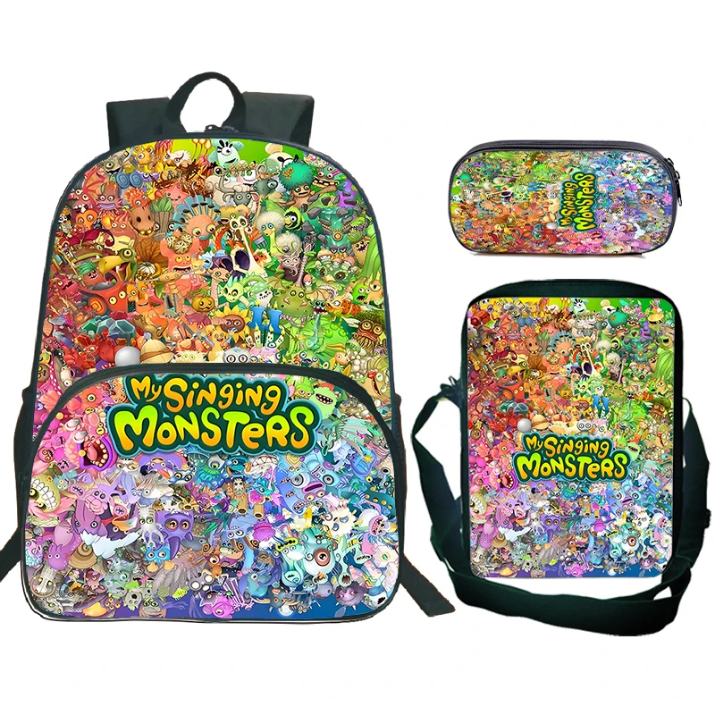 My Singing Monsters Backpacks 3pcs Set Lightweight School Bags for Boys Girls Children Bookbag Shoulder Bags Pencil Case Gift