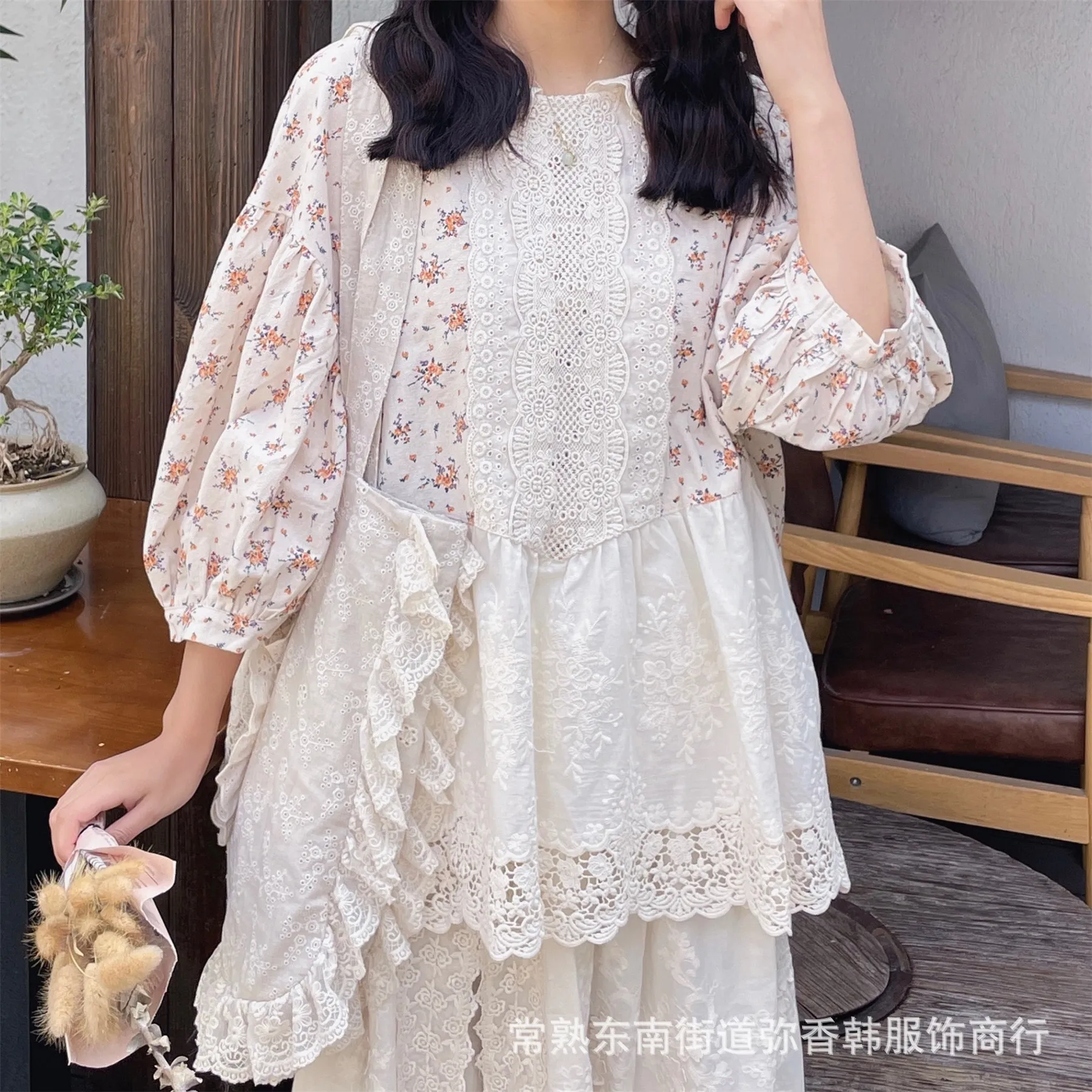 Vintage Embroidery Hollow Out Patchwork Shirt Women Autumn Mori Girl Long Sleeve Flower Blouses Sweet Japanese Lolita Clothing