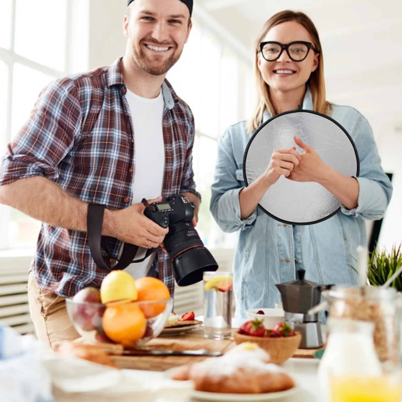 Reflector de estudio fotográfico 2 en 1, disco portátil plegable de 30cm/12 pulgadas, color blanco y plateado