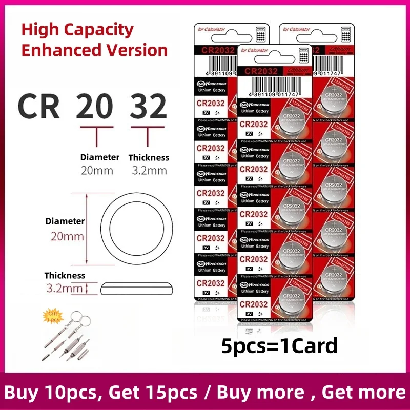 

CR2032 Coin Cell 210mAh CR 2032 DL2032 BR2032 KCR2032 3V Battery Car Remote Control Toy Coin Cell Calculators