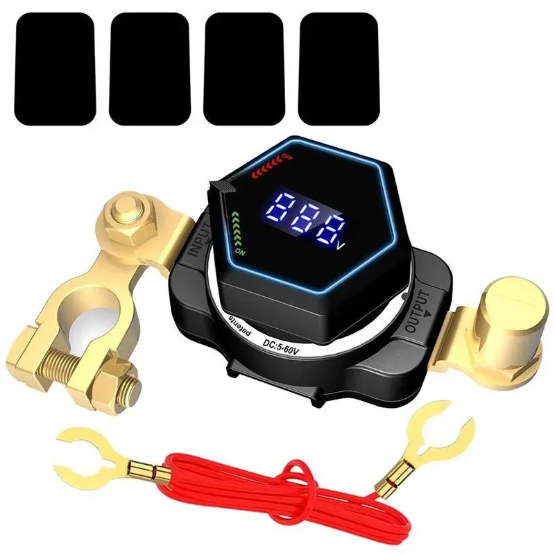 

AC34-Top Post Battery Disconnect Switch With Voltmeter, DC5-60V Power Cut/Shut Off Switch For Marine Boat RV Car Truck