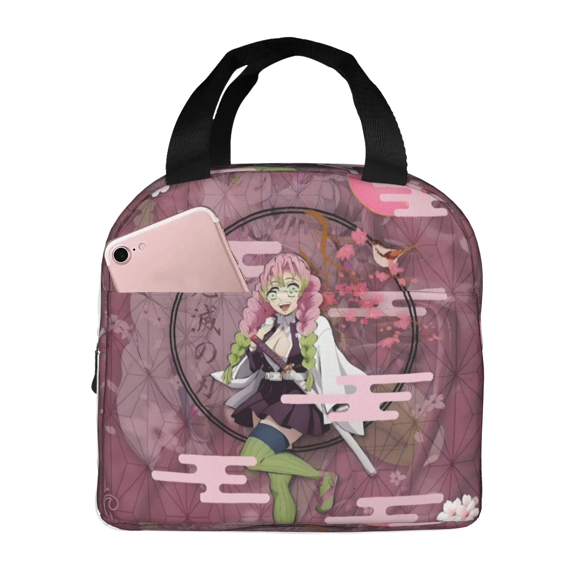 Custom Comic Kanroji Mitsuri Insulated Lunch Tote Bag for Women Demon S-Slayer Portable Thermal Cooler Bento Box School view 2