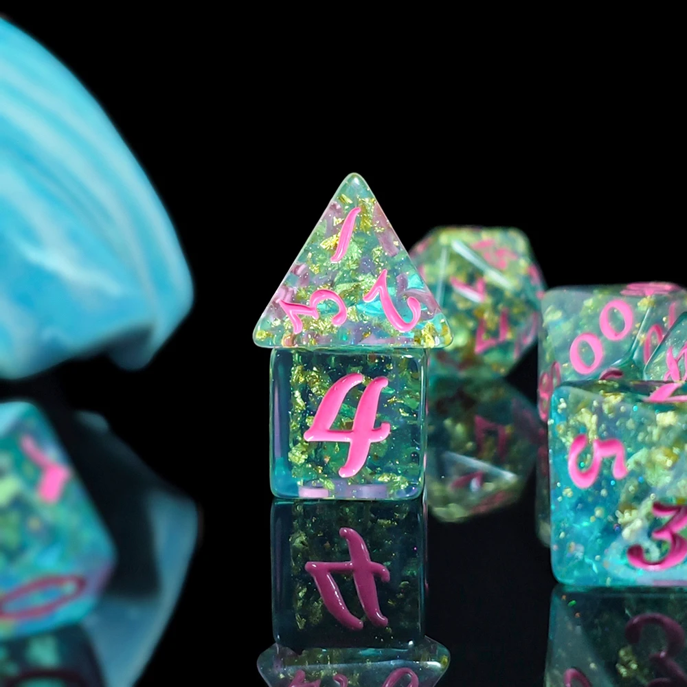 7Pcs/set Shining Foil Inside Resin Dice Set for DND RPG TRPG Dungeons Dragons Board Games Dice Set Entertainment Tabletop Games view 4