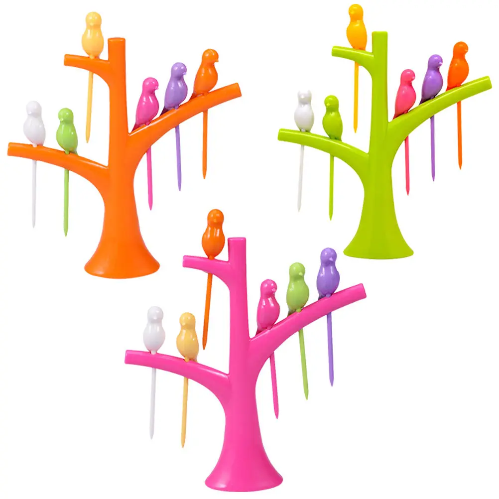 Cute Creative Bird Design Plastic Fruit Forks for Birthday Party Dinner Photo Booth Decoration Reusable Cake Toothpicks