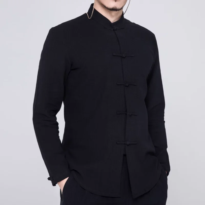 

Chinese Style Men's Retro Spring And Autumn Cotton And Linen Shirt Tang Suit