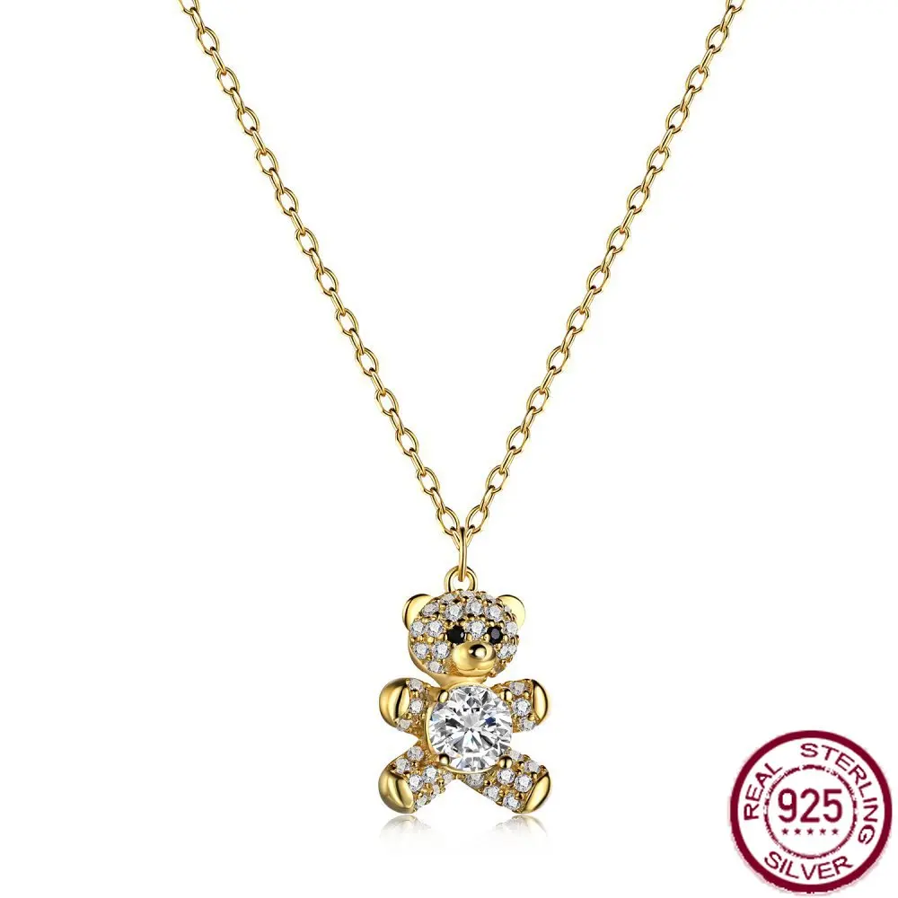 S925 Women's Full Body Silver Necklace with Full Diamond Bears Women's Exquisite Fashion Neckchain Jewelry Wholesale