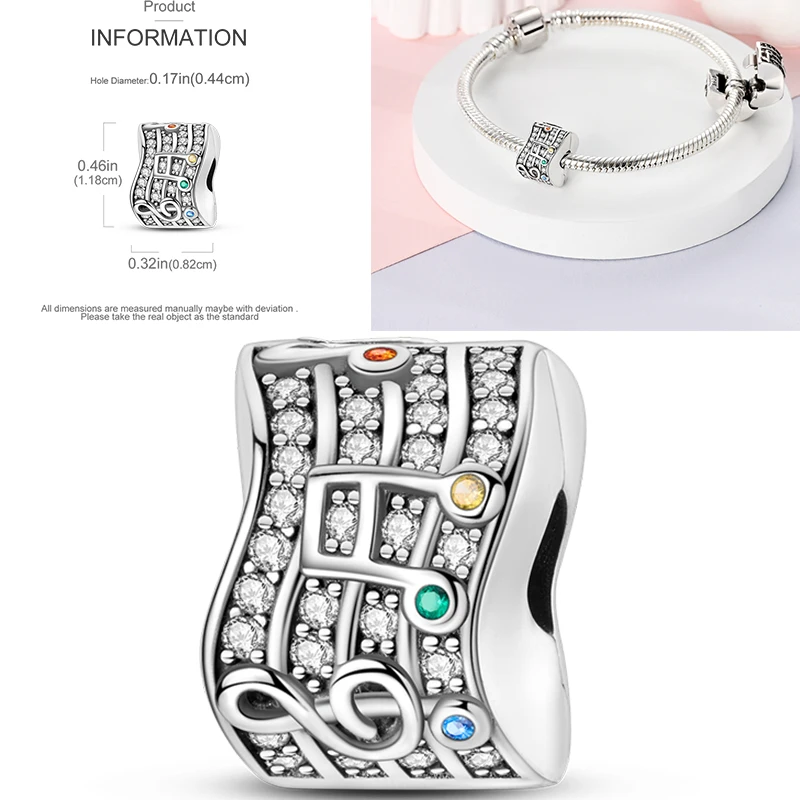 2026 Neuer Musik-Charm aus 925 Sterling Silber, Musiknoten-, Kopfhörer- und Gitarren-Anhänger, passend für europäische Armbänder, DIY-Geschenk für Frauen – Detail 18
