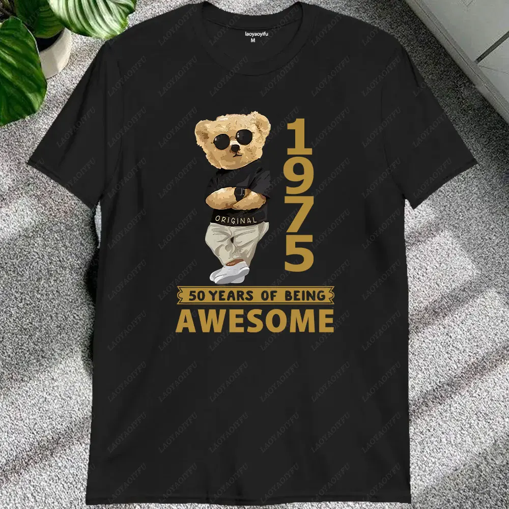 Classic Vintage 1975 Tshirt Men Shirt Limited Edition Teddy Bear Print Birthday Cotton Tee 50 Years Old 7-12 Months Gift Tops