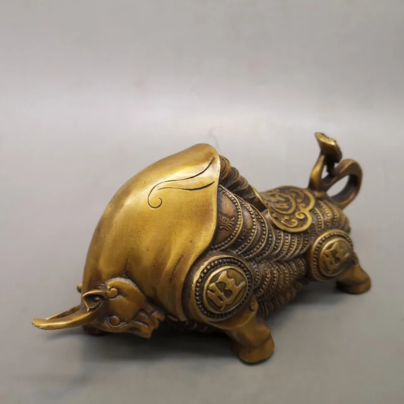 Antique Collectible Figurine - Symbolizing Strength and Vitality - Home Living Room Decoration - Brass Zodiac Cow Orna